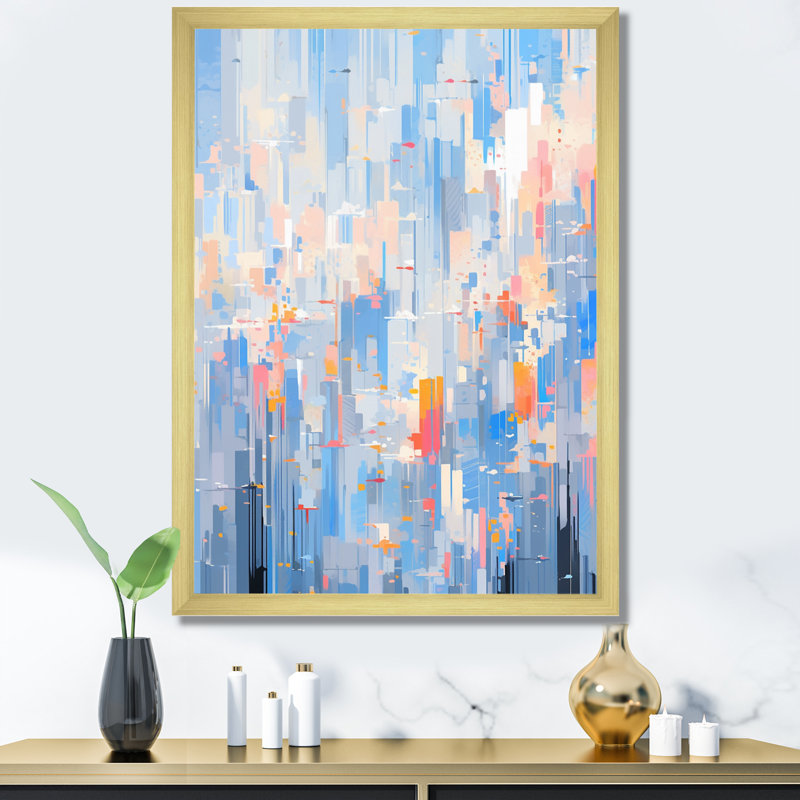 "Blue Pink Interlocking Perspectives", reproduction d'art sur toile, H 32 po x l 16 po x P 1 po, Cadre doré à une seule photo
