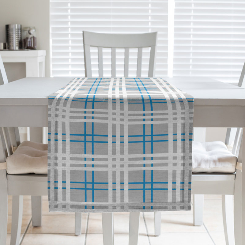 Paid Polyester Table Runner, 90" L x 16" W, Silver/Carolina Blue/White