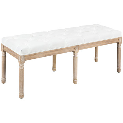 Cream White End Of Bed Seat, 46" Upholstered, French Vintage Design For A Stylish Bedroom Bench In White, Upholstered With Nuances An Elegant