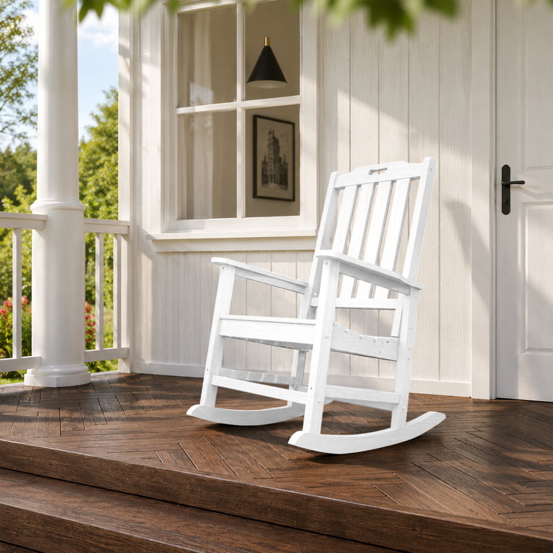 Dareona Outdoor All-weather HDPE Adirondack Rocker Chairs with Comfort High Backrest, White