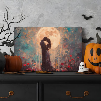 1pc encadré Broxton, peinture de silhouette de couple, pleine lune, mer rose, impression impressionniste romantique, affiche murale rétro, cadeau parfait pour une œuvre d'art moderne dans le salon de la chambre à coucher
