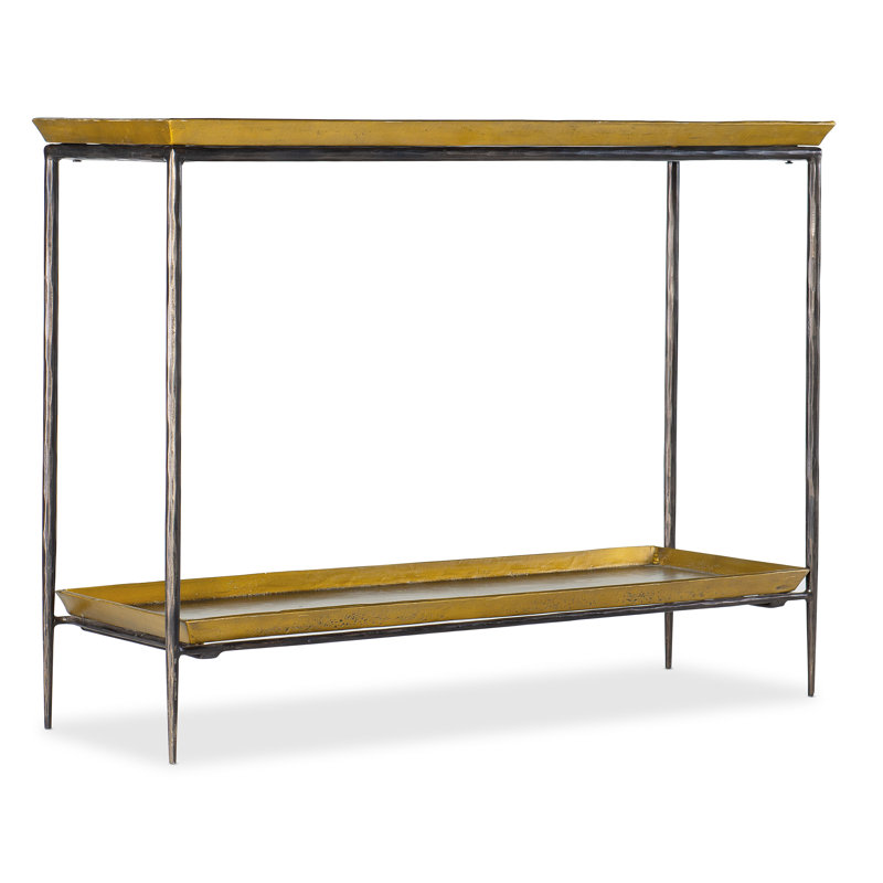 Gray and Gold Metal Glass Console Table with Storage