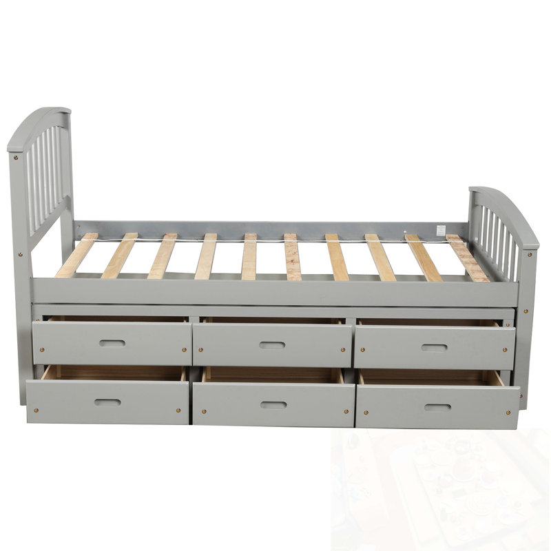 Lit plateforme simple avec 6 tiroirs de rangement, Grey