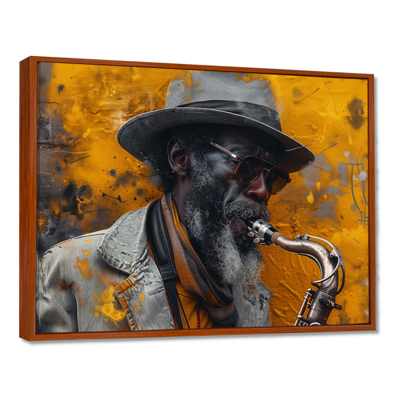 Gris gris, musique, Harlem, blues, saxophone I - décoration murale musicien, Cadre photo blanc, H 16 po x l 32 po