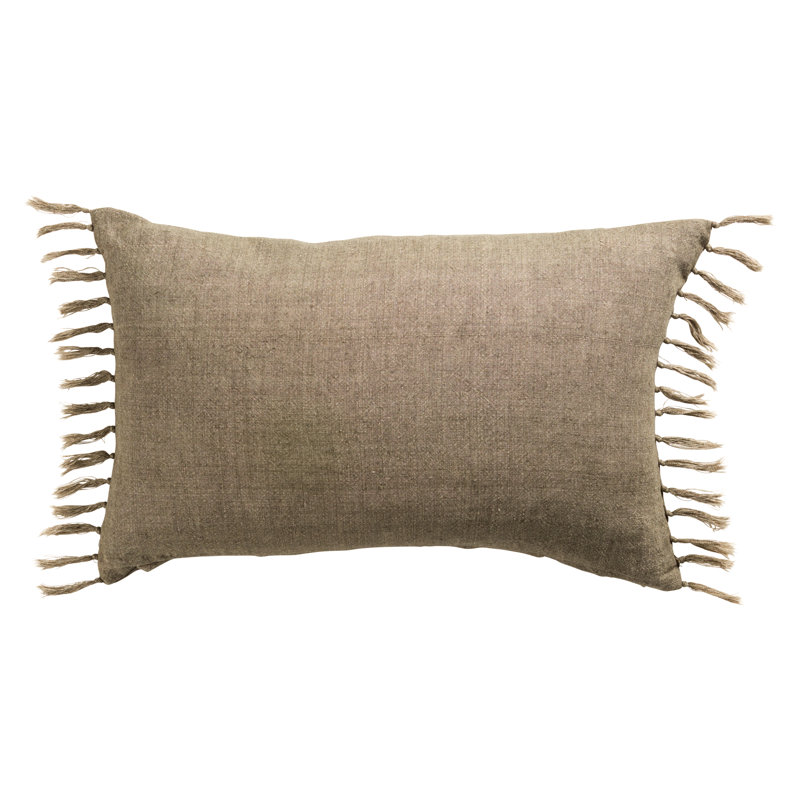 Sharron Tassels Linen Reversible Throw Pillow, White, Down