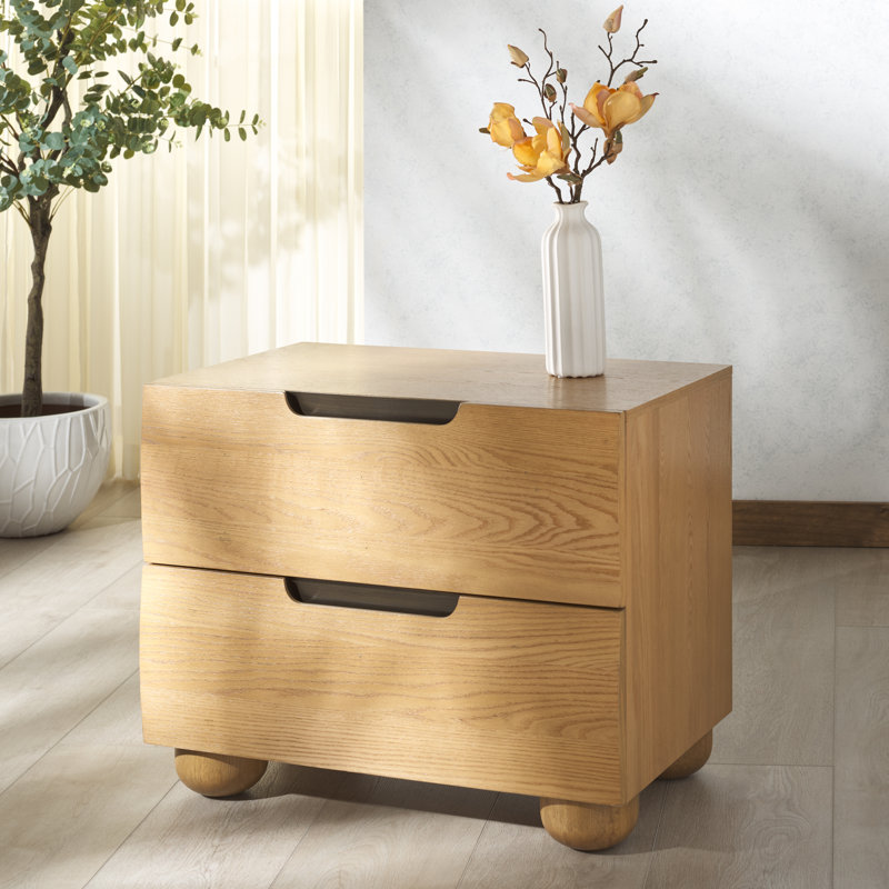 Estelle Beethoven Wood 2 Drawer 28" Nightstand, Natural