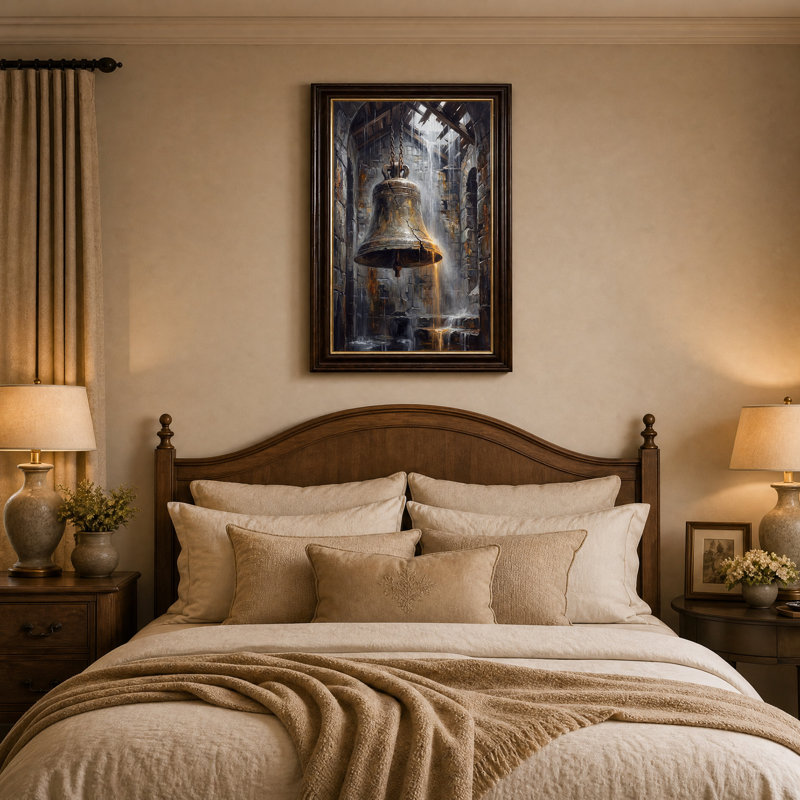 Art mural en toile Cracked Bronze Bell in Rainy Stone, H 18 po x l 12 po