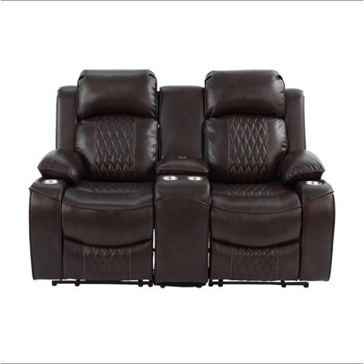 Power Motion Loveseat 1Pc Contemporary Brown Color Gel Leatherette Storage Arms W Cup Holder Living Room Furniture