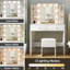 Coiffeuse blanche avec miroir lumineux, prises de courant et tabouret de rangement, 6 tablettes ouvertes et 2 tiroirs-634393512