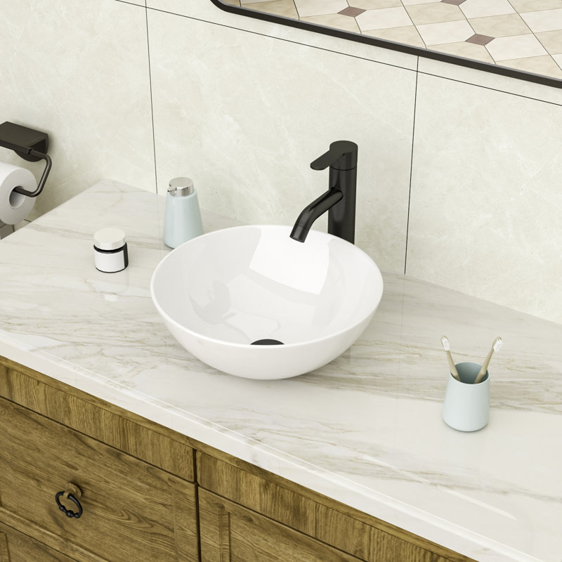 13"L x 13"W Circular Vessel Bathroom Sink White Porcelain Ceramic Above Counter Bathroom Vanity Sinks
