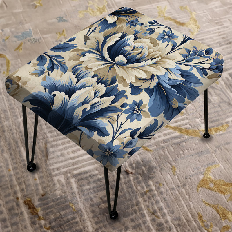 Repose-pieds rectangulaire bleu Ikat Floral Harmony III - Floral
