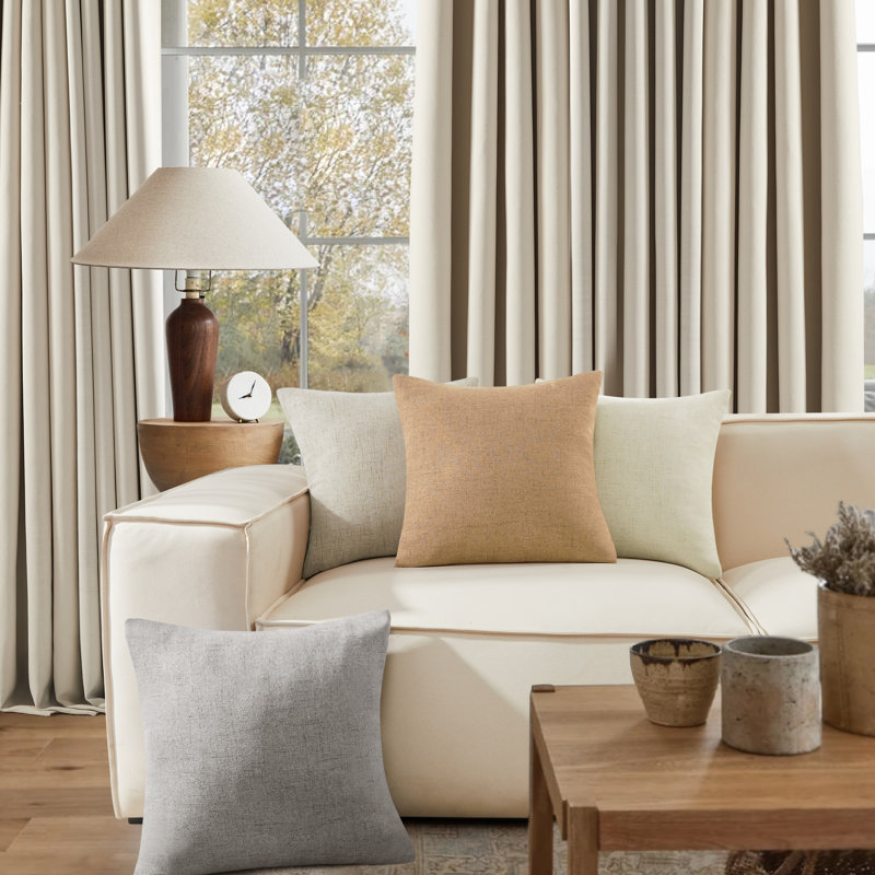 Honey Gold Faux Linen 22" x 22" Reversible Pillow Covers Set