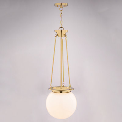 Mini-luminaire suspendu sphérique en laiton doré 11,75 po de large avec abat-jour en verre opale givré blanc Kent