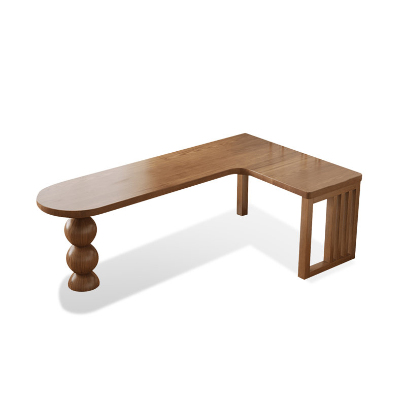 Bureau brun en bois massif en forme de L, Retour à droite, H 29,53 po x l 70,87 po x P 39,37 po