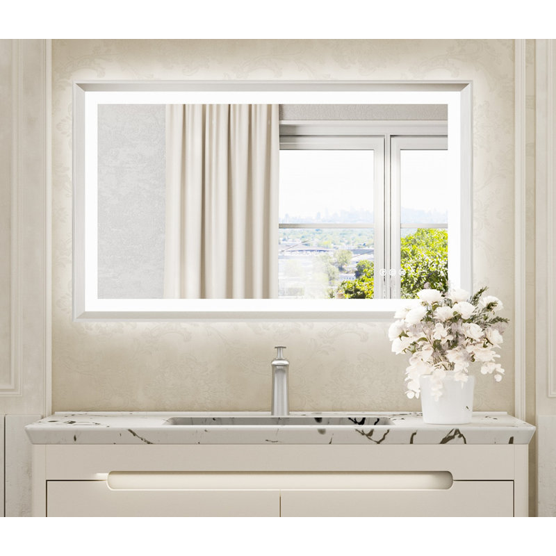 Miroir de salle de bain à DEL New Rockford, 40 po x 24 po, Argent, Rectangulaire