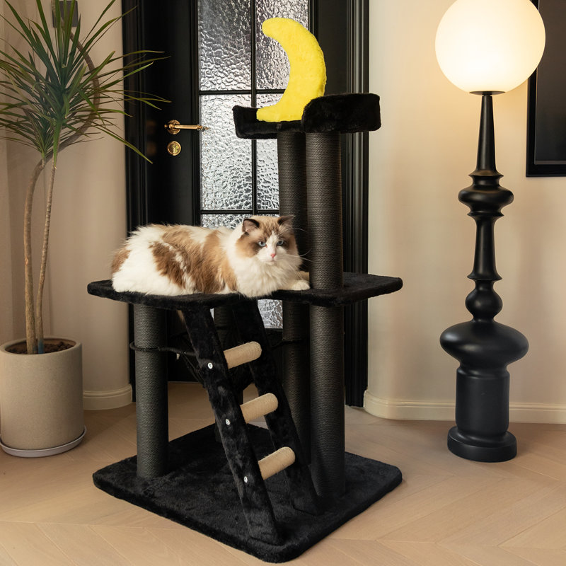 40.9" Nightfall Cat Tree With Coffin Bed, Black Cat Tower With Soft Mat And Sisal Scratching Posts