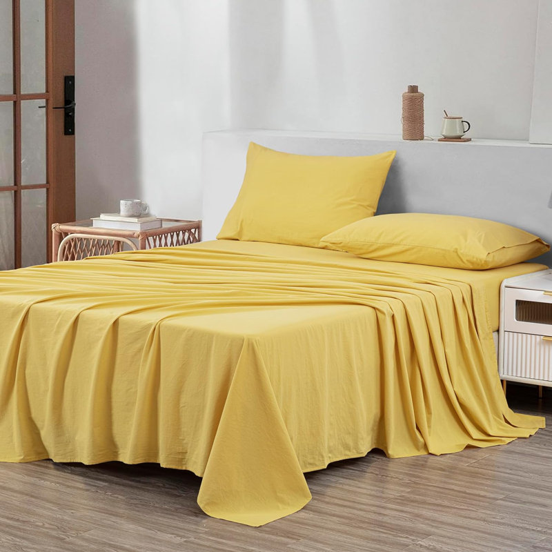 Nurit 100% Washed Cotton Sheet Set, Queen, Yellow