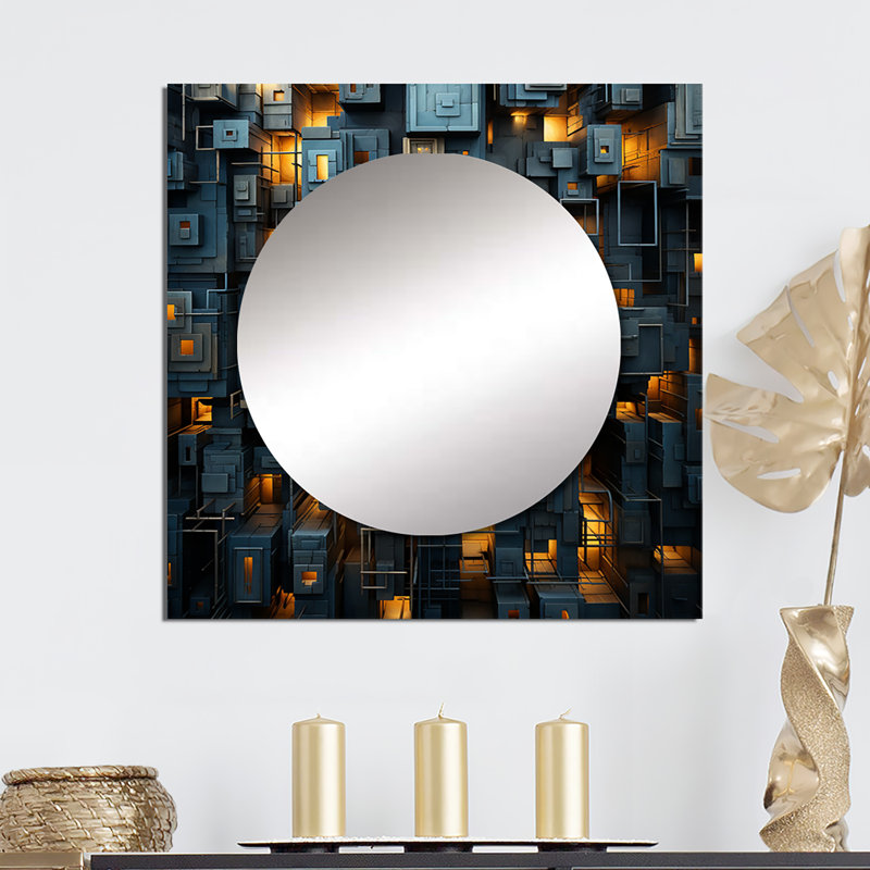 Geles - Skyscrapers Square Mirror Wall Decor For Bedroom, 36" x 36"