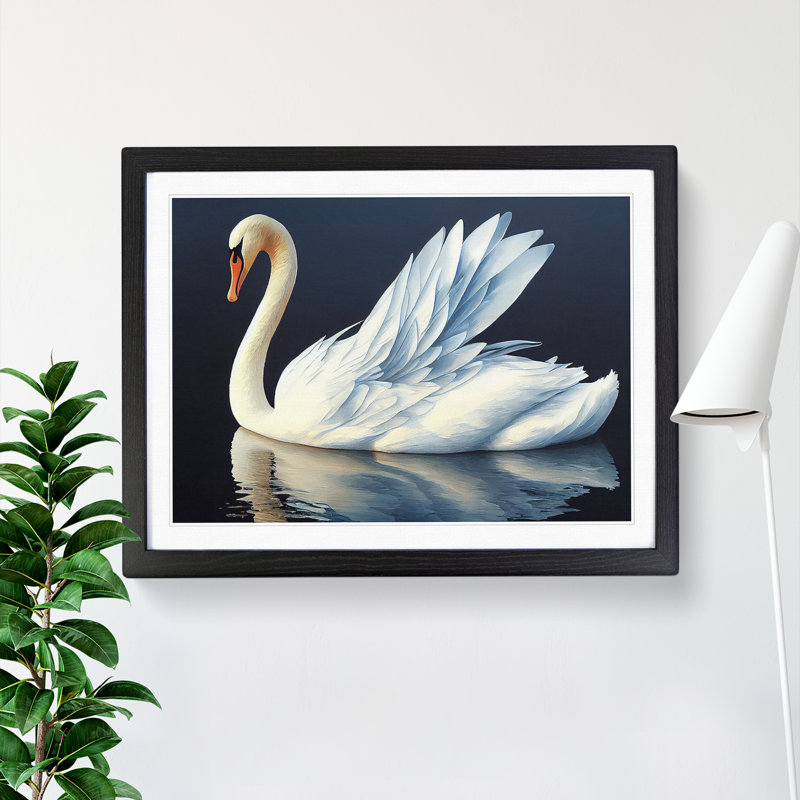 Fabulous Swan - Single Picture Frame Painting, 34cm H x 46cm W x 2cm D, Black