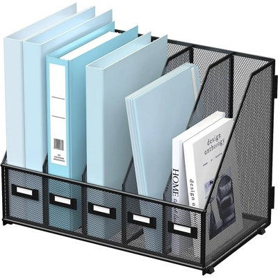 Metal Desk File Organizers With 5 Vertical Compartments For Office, Home