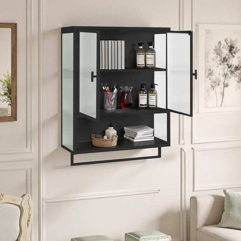 Larock Glass+Metal Wall-mounted Bathroom Cabinet,Wall Cabinet, Black
