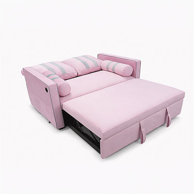 Canapé-lit coulissant vert à 2 places, canapé-lit convertible avec port de charge USB sur l'accoudoir, poche de rangement latérale élastique, conception peu encombrante pour le salon ou l’appartement