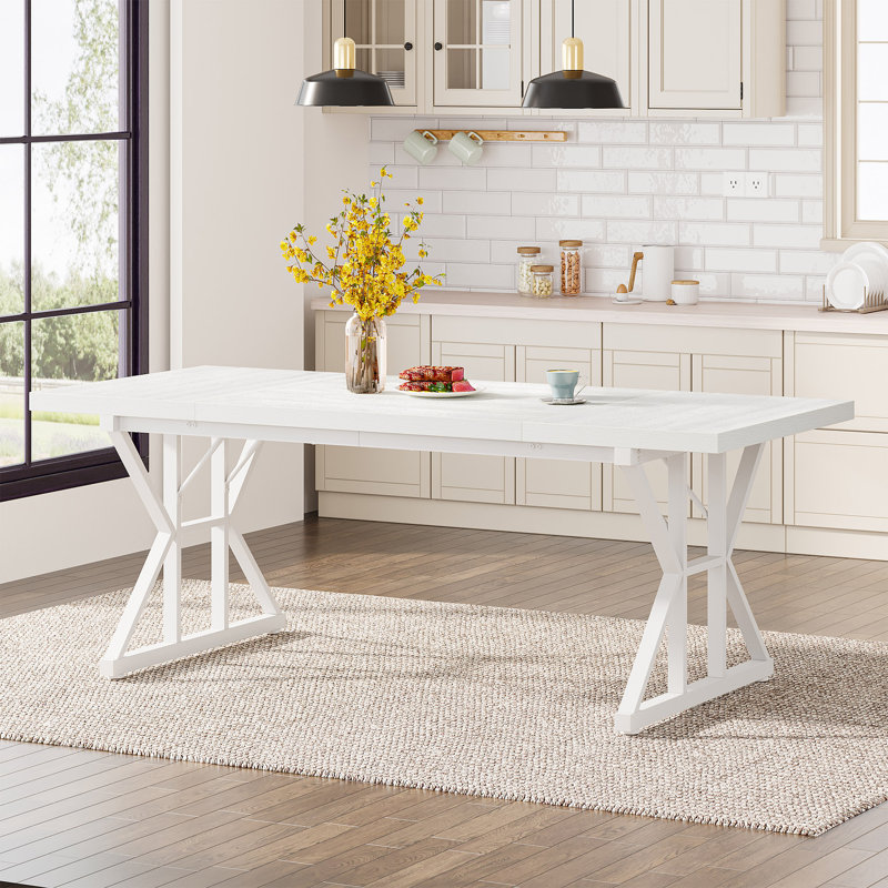 Taneja Rectangular with Stainless Steel Base Dining Table, 29.52" H x 70.86" W x 31.49" D, White/White