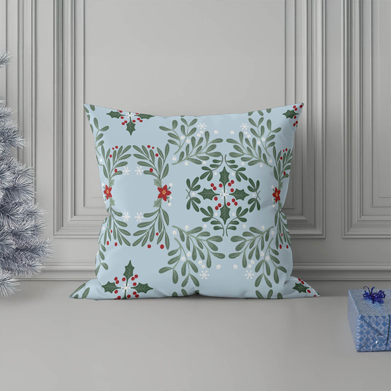 Coussin décoratif d'intérieur Winter Mistletoe, Carré 20 po, Argent / bleu