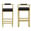 Tabourets de bar modernes en velours, hauteur du comptoir (lot de 2), dorés et noirs, bas, pour la cuisine et le coin repas. 2 tabourets noirs avec base en métal, gain de place.