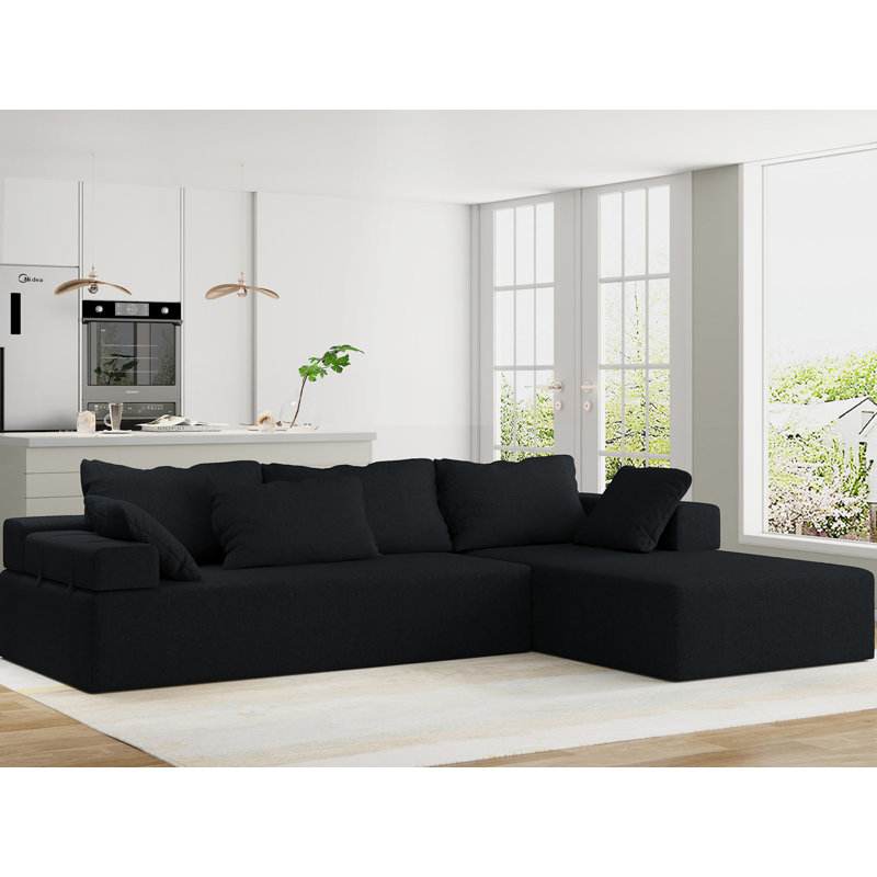 Boneless 2 - Piece Upholstered Sectional, Black Chenille, Right Hand Facing