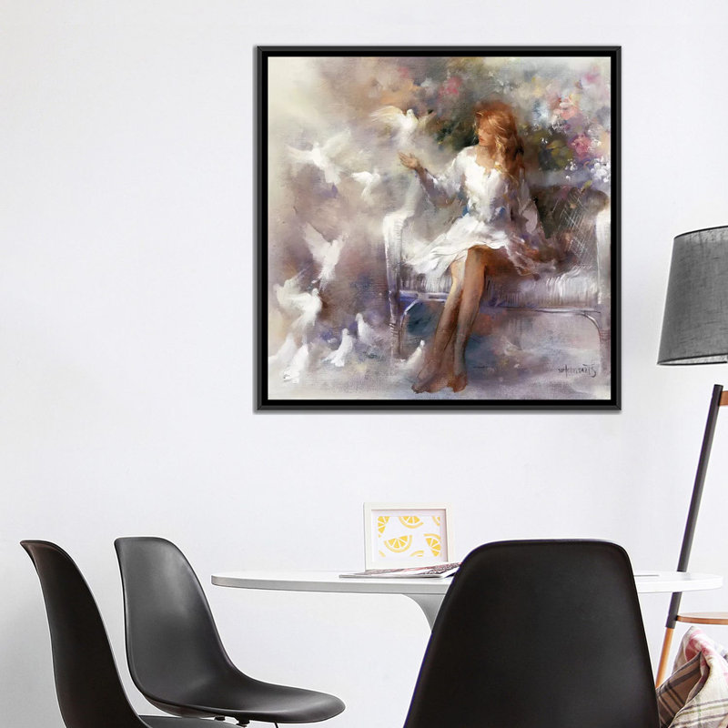 «White Dreams», reproduction sur toile, H 18 po x l 18 po x P 1,5 po, Toile encadrée noire, Pas de tapis