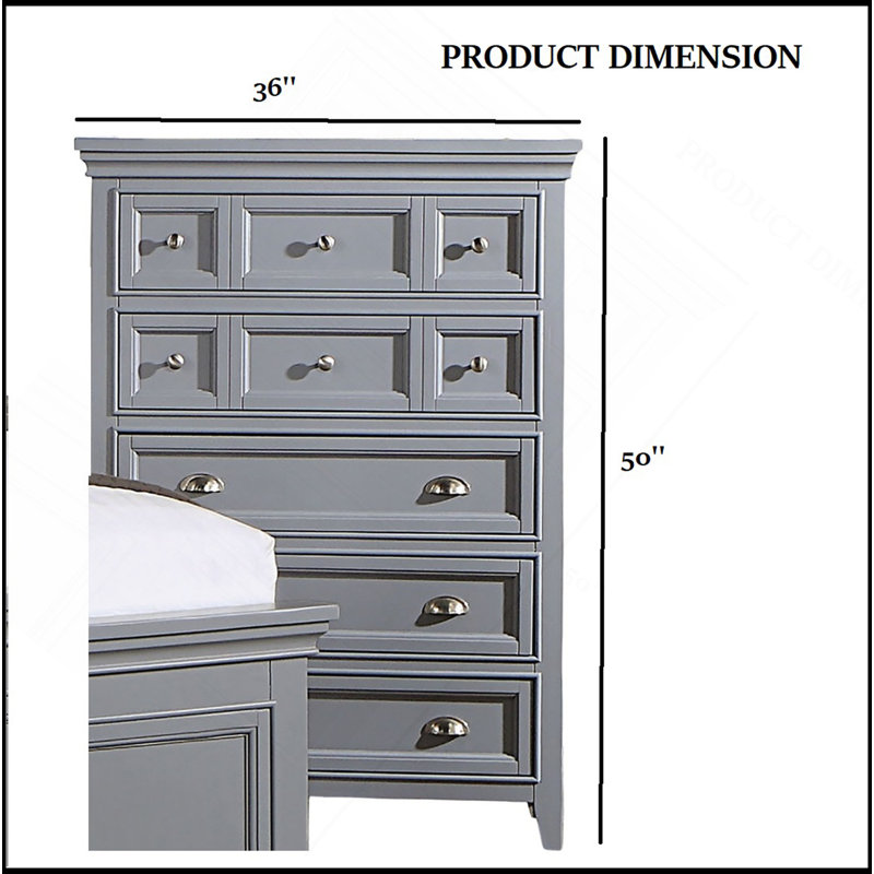 Commode de style transitionnel 1Pc Commode 9 tiroirs et boutons ronds en feutre avec tiroirs à roulement à billes à finition grise