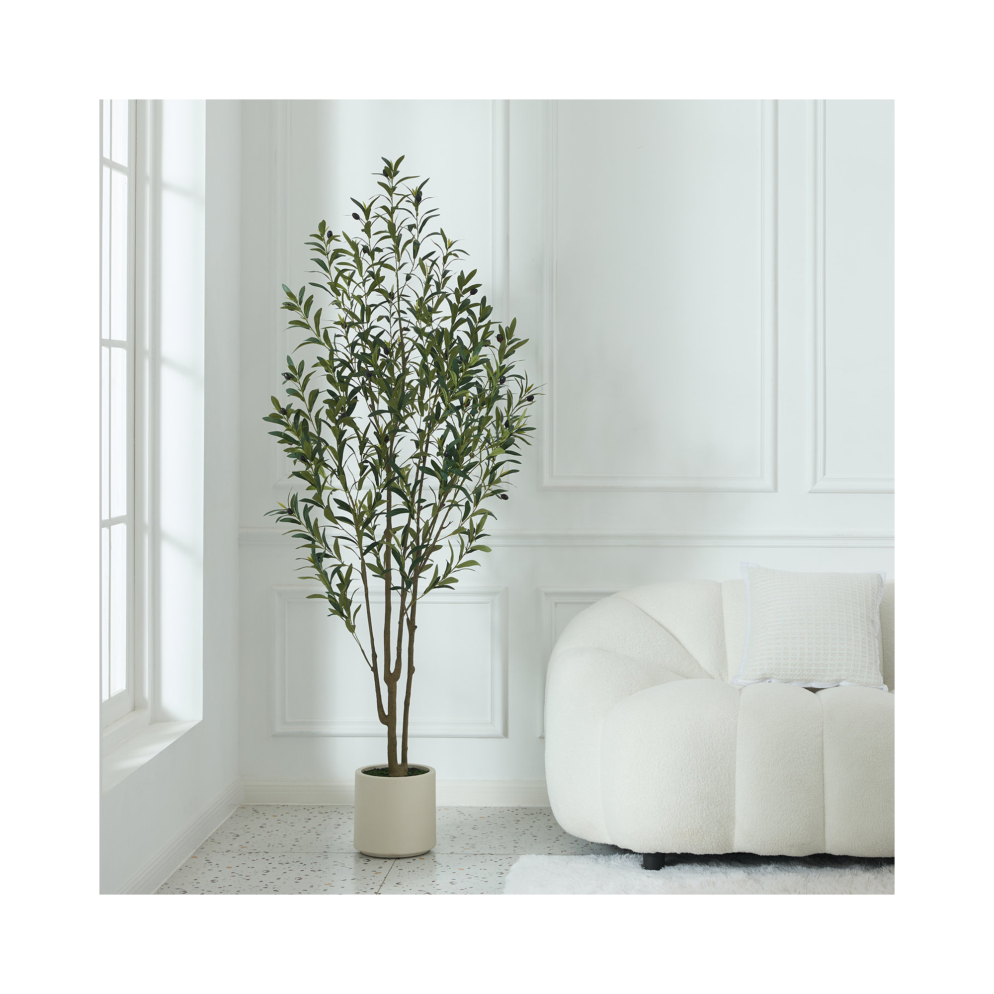 George Artificial Olive Tree in Round Planter, UV Protected Faux Olive Tree for Indoor Home Decor, 72" H x 24" W x 24" D