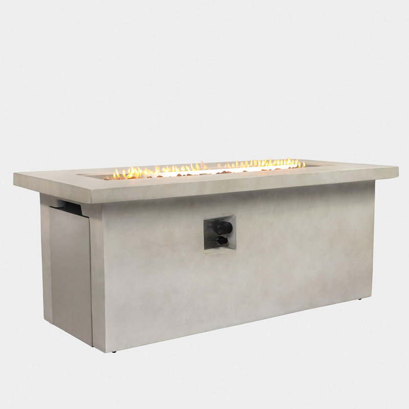 60In Concrete Fire Pit Table Rectangular  Propane Gas Fire Pit Table With Storage Cabinet