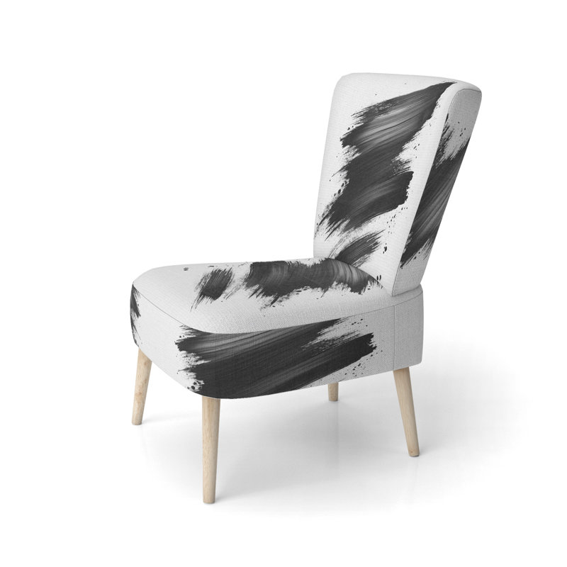 Chaise d'appoint abstraite minimaliste rembourrée - méditation minimaliste noir et blanc Brushstroke, Side Chair Armless