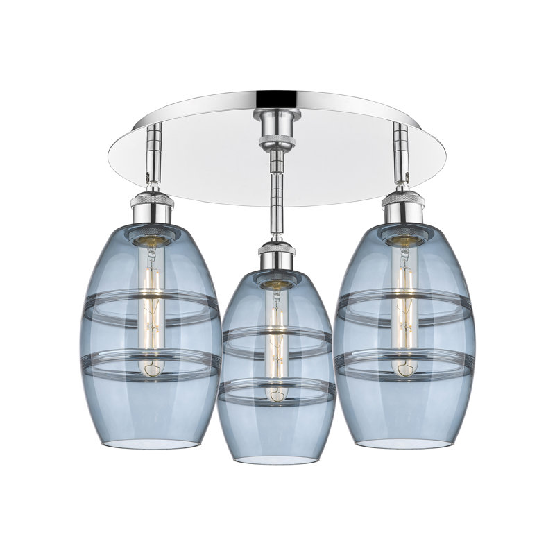 Plafonnier encastré Dundrod, Chrome poli, H 9,13 po x l 17,63 po x P 17,63 po, Bleu princesse