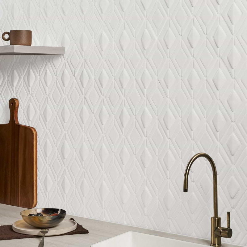 Nabi Jewel Glacier White 3D Crackled Glossy Glass Mosaic Tile
