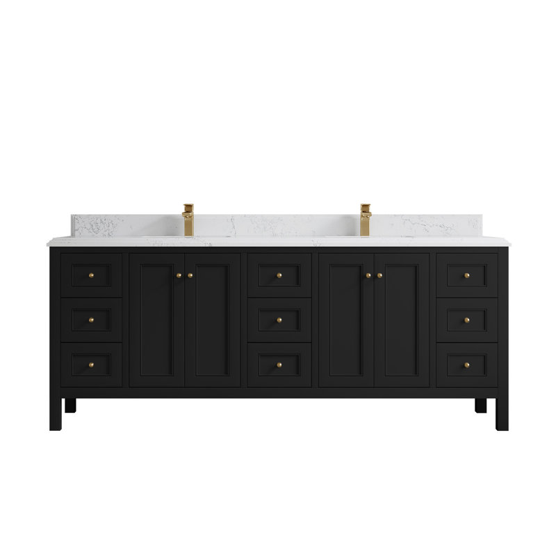84 po Nashville X P 22 po Meuble-lavabo double D noir avec quartz Cove Edge, Empira