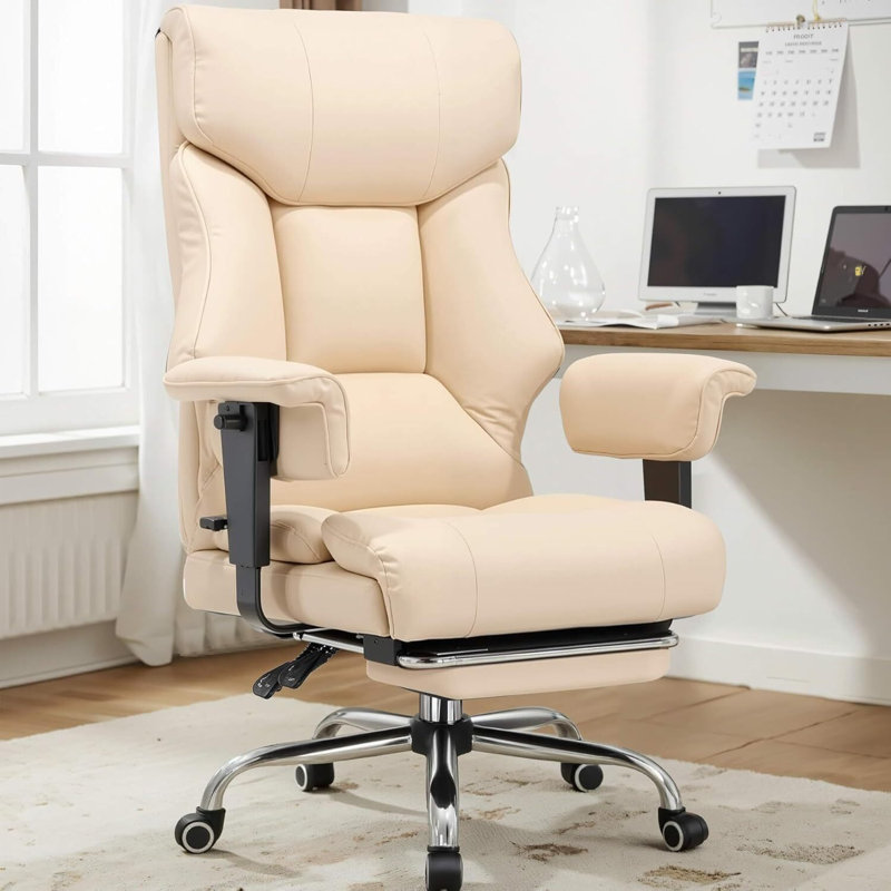 Big And Tall Office Chair 400Lbs High Back Leather Executive Chair With Ergonomic Lumbar Support & Pocket Spring Cushion For Lower Back Pain Relief, Computer Gaming Chair With Foot Rest