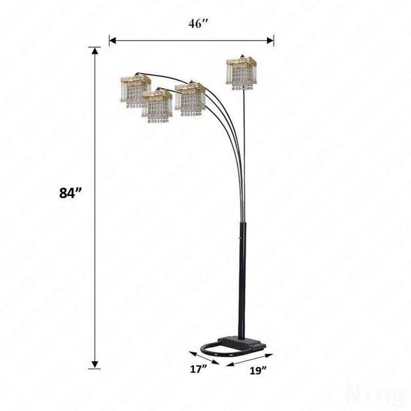Black 4-Square Shade Crystal Inspired Arch Floor Lamp