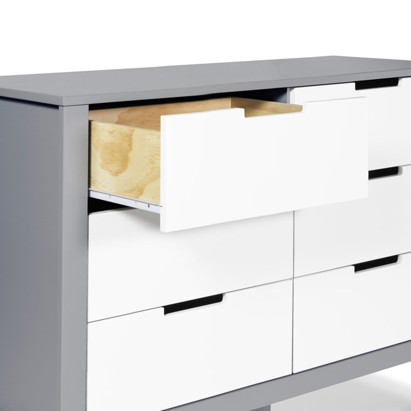 Commode double 6 tiroirs Colby, Gris / Blanc