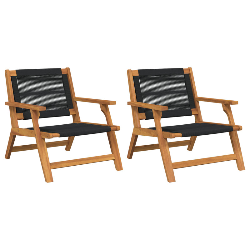 Garden Furniture Solid Acacia Wood Outdoor Seating Modern Design Chair, Black/Brown