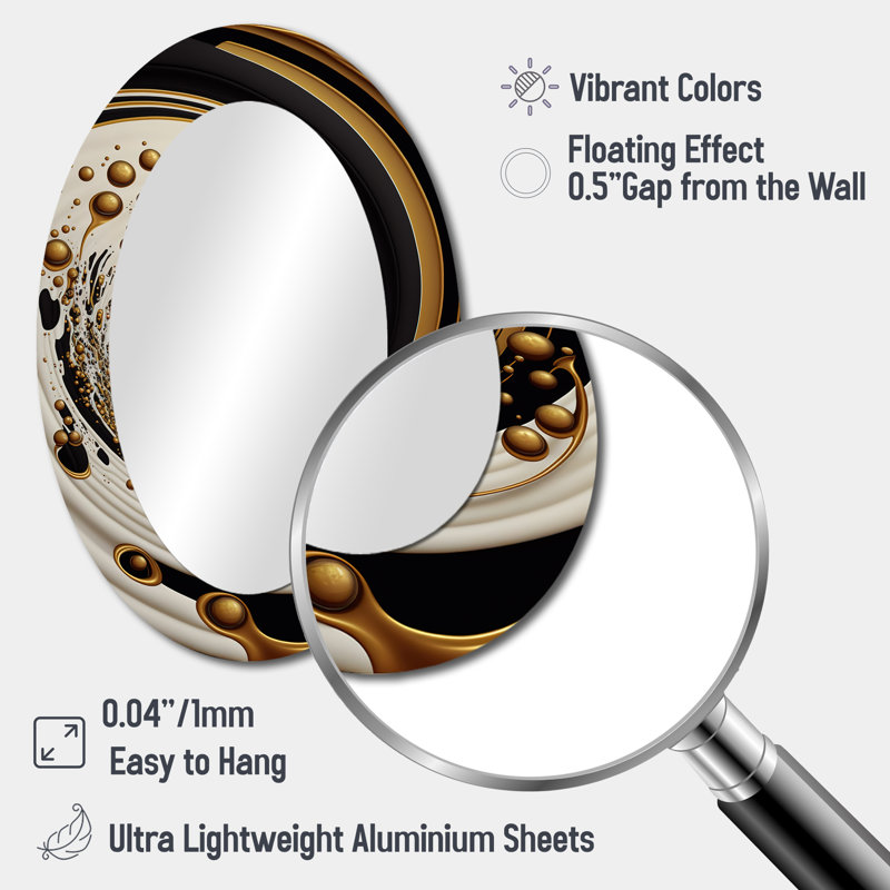 Black, Silver And Gold Blending Swirls IV - Abstract Oval Decorative Mirror On Metal, 36" x 24"