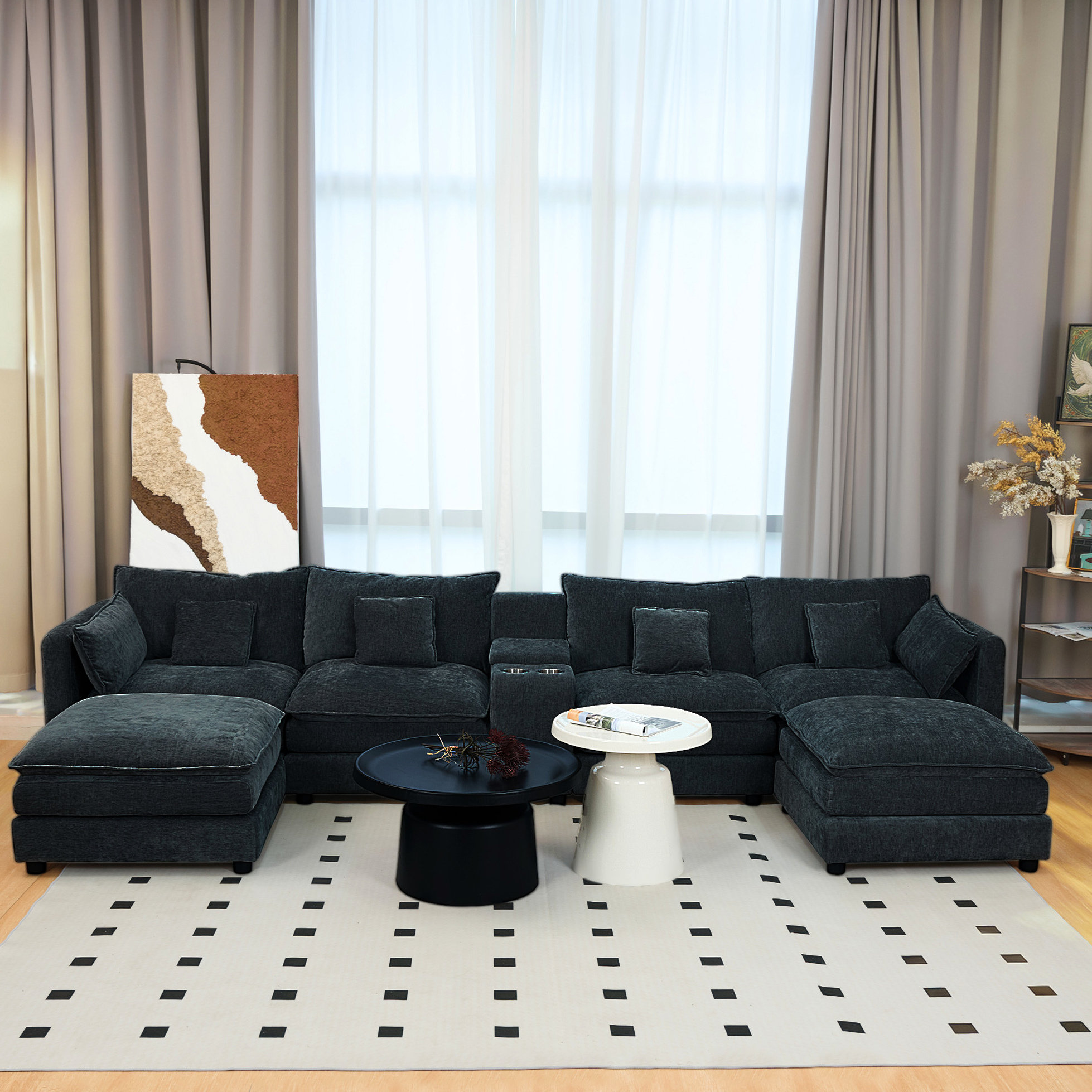 Latitude Run® U Shaped 144" Comfy Fluffy 6 Seat Modular Sectional Cloud ...