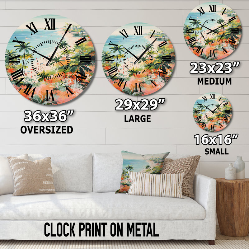 Horloge murale bord de mer scène de plage paradisiaque III, Grand