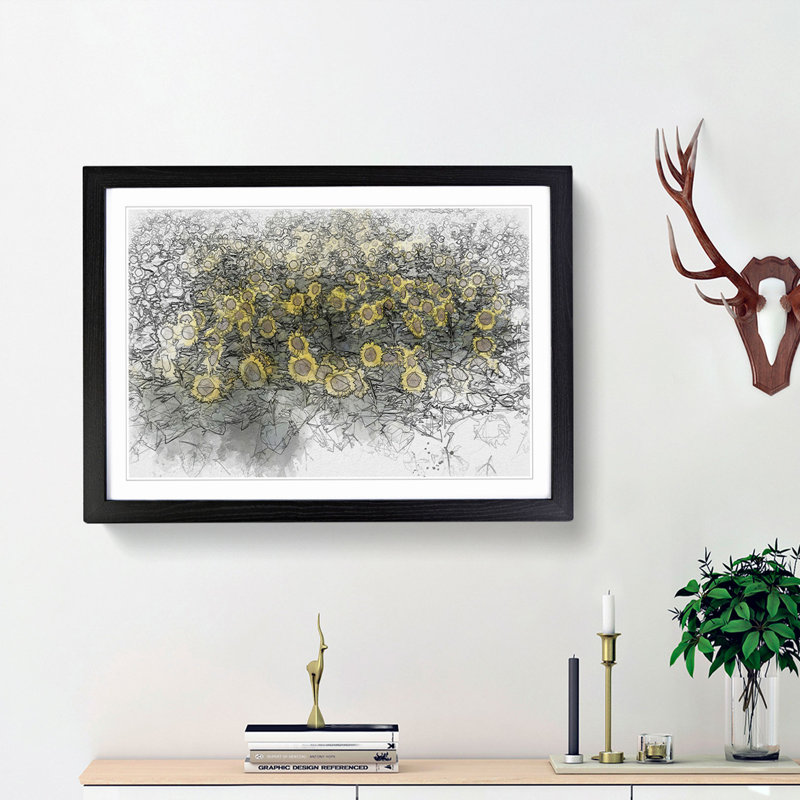 Field of Yellow Sunflowers - Picture Frame Graphic Art Print, 35cm H x 50cm W x 2cm D, Black