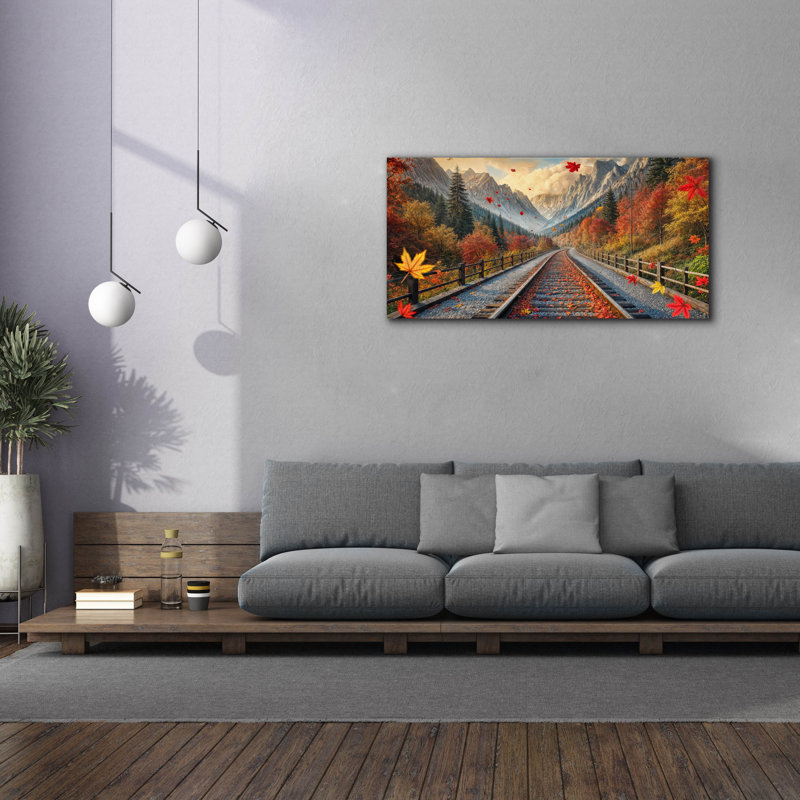 Art mural sur toile Ghiselin «Fall Railroad Landscape» par Rey Klimt, H 30 po x l 60 po