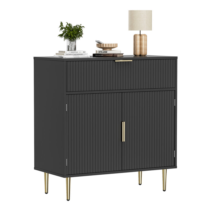 Coffee Bar Cabinet With 2 Doors & Drawer, Sideboard Buffet With Adjustable Shelves, Accent Liquor Cabinet With Storage, Console Table For Living Dining Room, Black