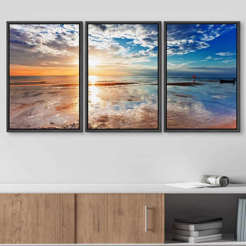 Plage Soleil avec reflet Ciel Nature Photographie Photographie Réalisme Rustique Ultra, Cadre flottant noir