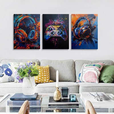 3 pièces d'art mural encadré, impressions sur toile, affiches, œuvres d'art, décoration de salle de jeu, décoration de chambre de jeu pour garçons, esthétique, décoration de chambre d'adolescent tendance, 12 x 16 po (12 po x 16 po x 3 po)
